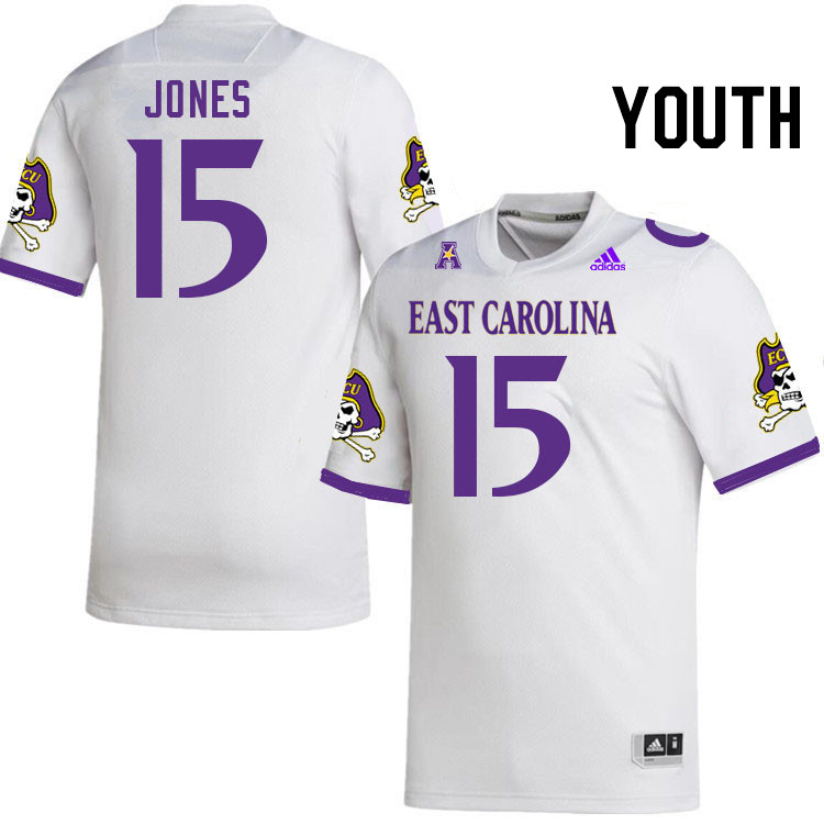 Youth #15 Jonathan Jones ECU Pirates College Football Jerseys Stitched Sale-White